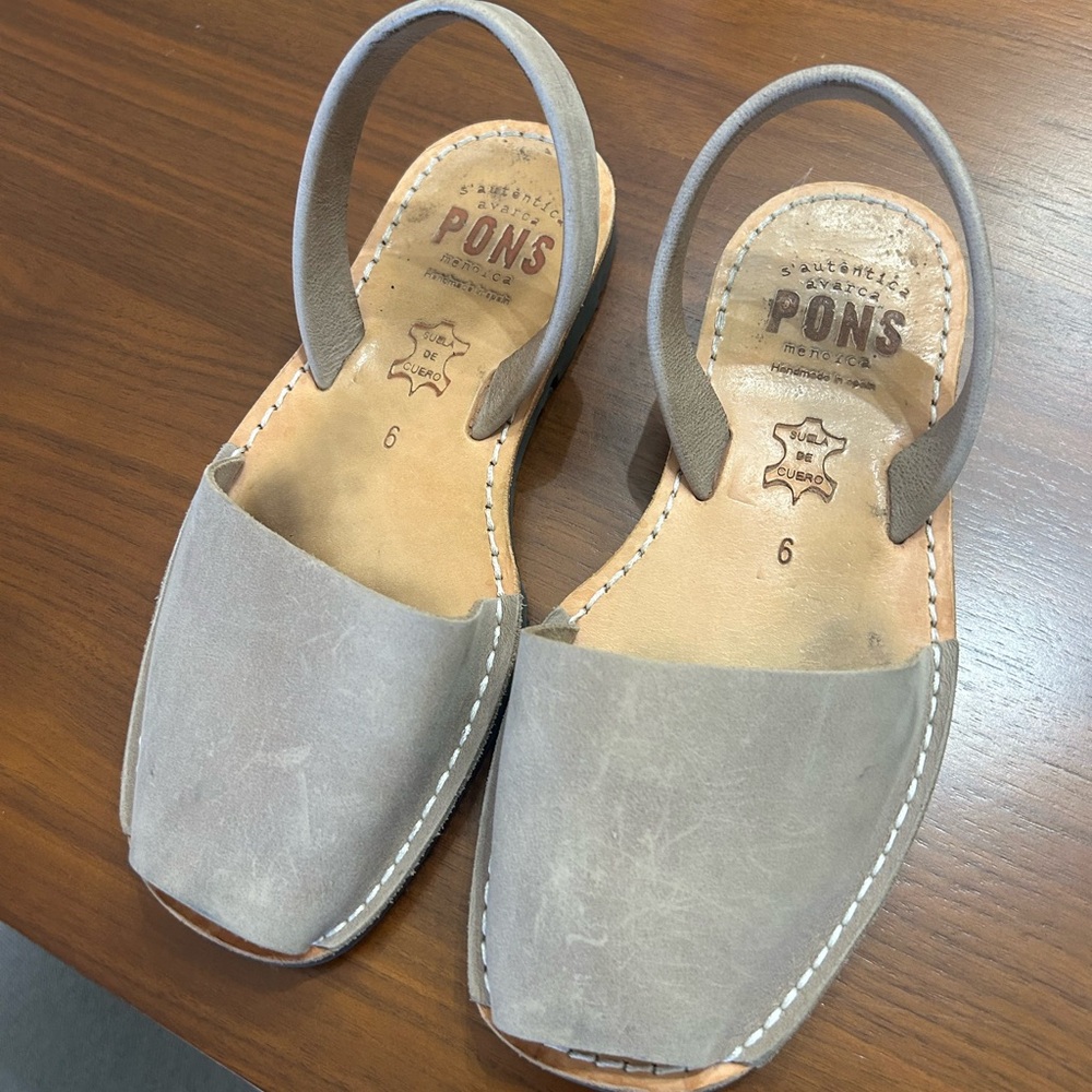 PONS Avarcas Sandals – Suede Taupe, Size 6
